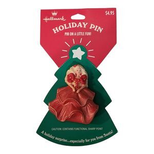 Vintage Hallmark Christmas Holiday Pin Brooch 1995 Mattel Barbie Red Green